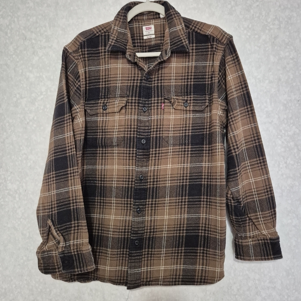 Levi's Brown and Black Plaid Shirt..Size:M
